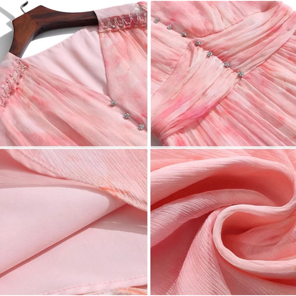 Romantic Silk Midi Dress Long Sleeve For Vacation M NWT 100% silk MSRP $399 - Picture 4 of 5